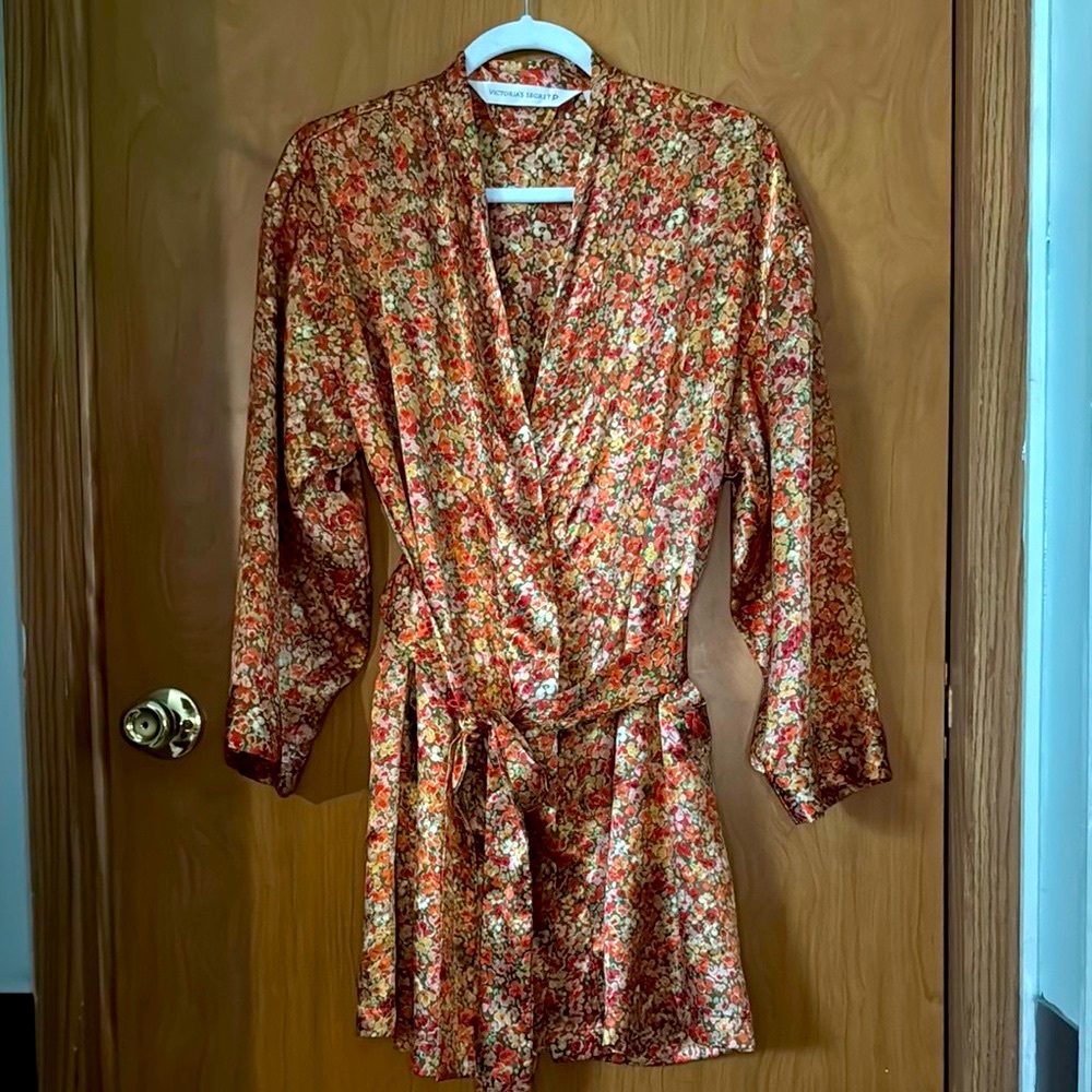 Vintage Victoria’s Secret Orange Fall Colors Short Belted Robe OS Women’s